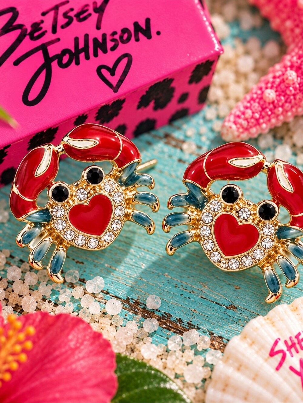BETSEY JOHNSON RHINESTONE CRAB EARRINGS 1